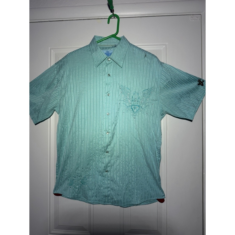 Danesi Men's Blue Striped Short Sleeve Button-Up Shirt Size M